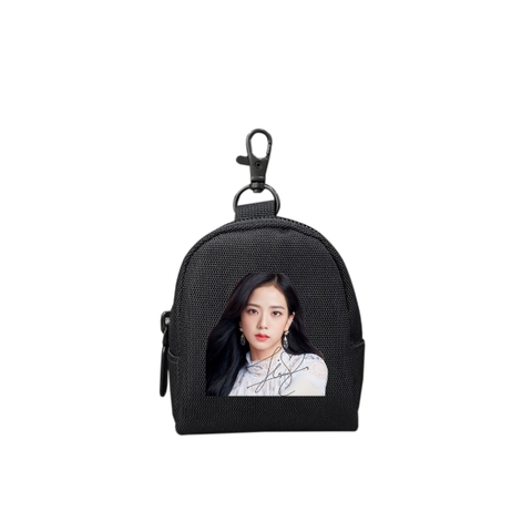 Ví móc khóa TROY OVAL HỌA TIẾT đựng tiền lẻ, phụ kiện tai nghe,. chất vải bố pvc chống thấm, size 9 x 7 x 4cm