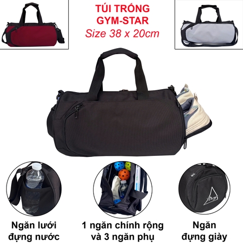 Túi trống thể thao TROY GYM STAR size 38 x 20cm, ngăn đựng giày, vải chống thấm.