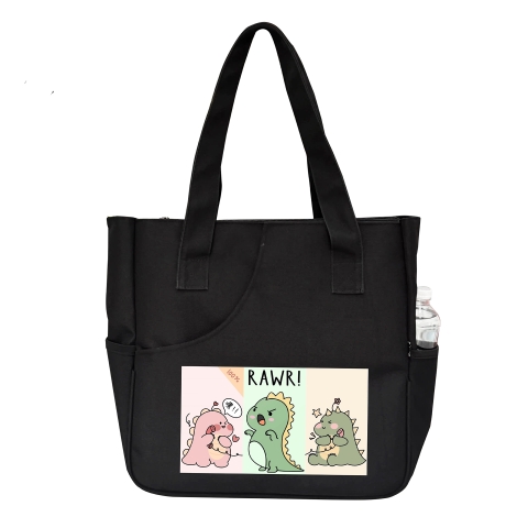Túi tote TROY TOTE-PCK họa tiết khủng long dễ thương, vải bố canvas trượt nước, size lớn 37cm