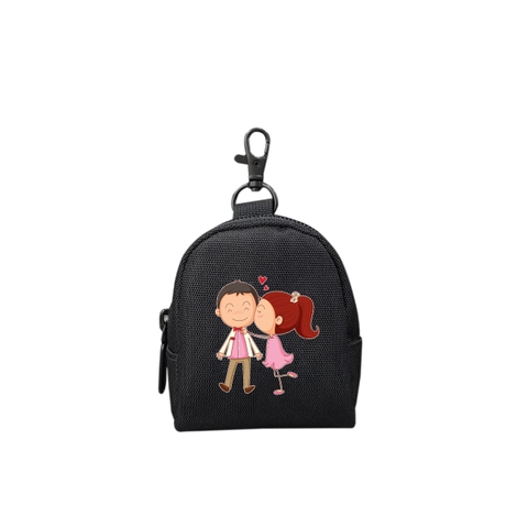 Ví móc khóa TROY OVAL HỌA TIẾT đựng tiền lẻ, phụ kiện tai nghe,. chất vải bố pvc chống thấm, size 9 x 7 x 4cm