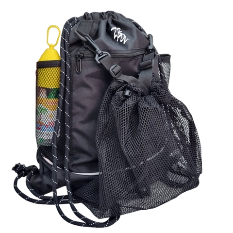Balo dây rút thể thao có ngăn lưới đựng bóng rổ, bóng đá TROY Sport, vải bố PVC chống thấm