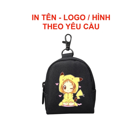 IN TÊN LOGO THEO YC - OVAL Ví móc khóa đựng tiền lẻ, phụ kiện tai nghe,. chất vải bố pvc chống thấm, size 9 x 7 x 4cm