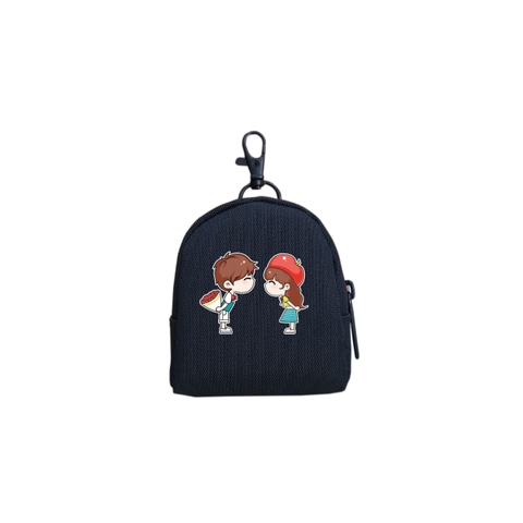 Ví móc khóa TROY OVAL HỌA TIẾT đựng tiền lẻ, phụ kiện tai nghe,. chất vải bố pvc chống thấm, size 9 x 7 x 4cm