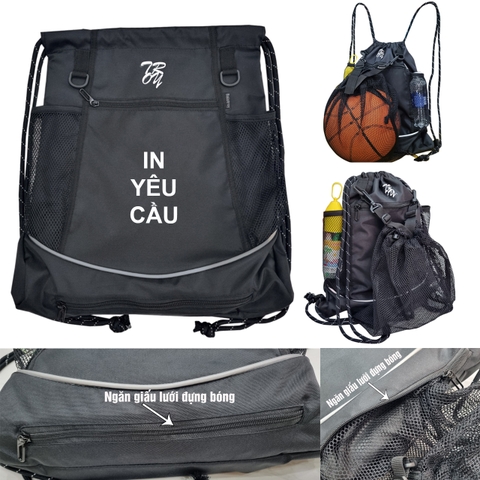 IN TÊN LOGO THEO YC - Balo dây rút thể thao có ngăn lưới đựng bóng rổ, bóng đá  vải bố PVC chống thấm