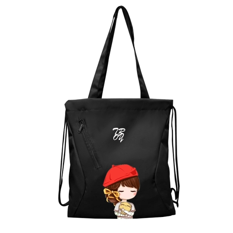 Balo dây rút TROY RLEO có quai xách đeo kiểu túi tote chất vải bố chống thấm, size 39 x 33 x 7cm