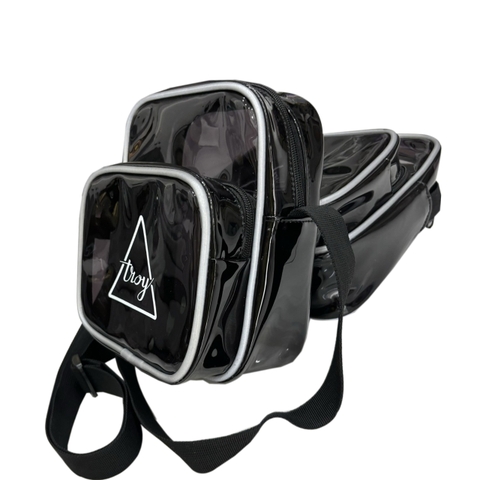 Túi đeo chéo TROY PVC chất liệu nhựa màu đen kháng nước, viền gân phản quang 2 ngăn size 20cm