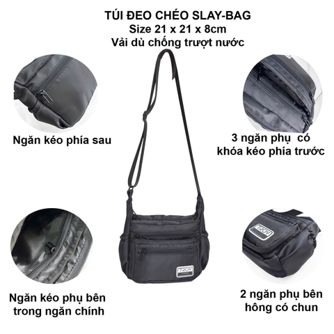 Túi đeo chéo nhiều ngăn TROY SLAY BAG chất vải dù trượt nước, size 21 cm