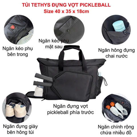Túi trống thể thao đựng vợt pickleball TROY TETHYS, ngăn đựng giày và ngăn riêng đựng vợt, size lớn