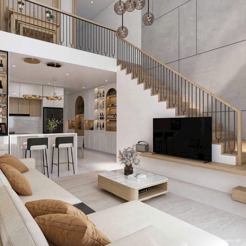 Mẫu nhà 02 tầng, thông tầng hiện đại 5x16m