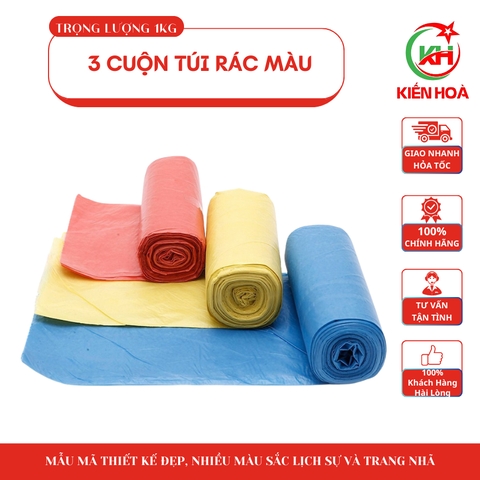 3 cuộn túi rác màu tự phân hủy sinh học (Loại 1), kích thước (tiểu, trung, đại) [1KG]
