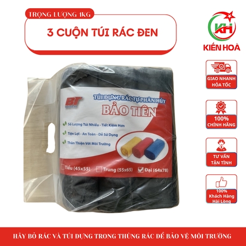 3 cuộn [1KG]  túi rác đen (Loại tốt), kích thước (tiểu, trung, đại) tự phân hủy
