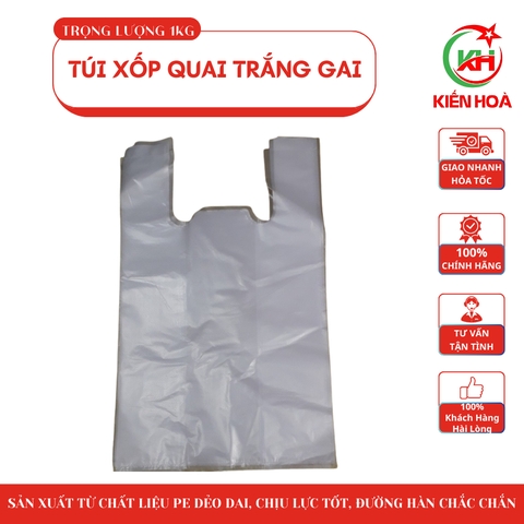 Túi xốp quai trắng gai bóng mỡ zin (loại tốt), dày đẹp, đủ size [1KG]