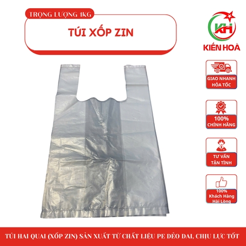 Túi xốp hai quai ZIN – được sản xuất từ nhựa PE nguyên sinh, dẻo dai, chịu lực tốt, khó rách [1KG]