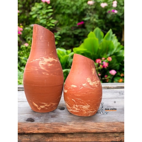 Bình Gốm Đất Nung Marble Cắm Hoa Khô - Gốm Sứ Sân Vườn