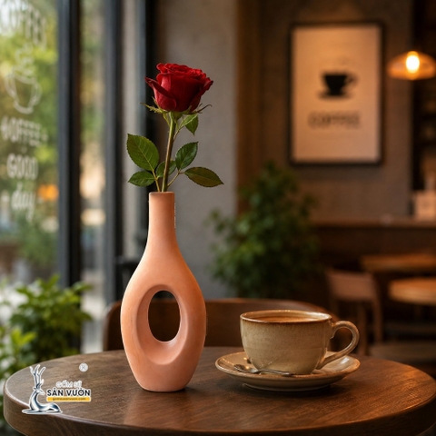 Bình Gốm Bầu Cổ Cao Xuyên Tâm -  Cao 30cm x Miệng 3cm - Gốm Sứ Sân Vườn