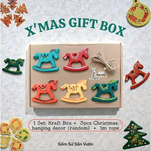 Hộp Quà Tặng Noel Handmade Bao Gồm 5 Đồ Treo Decor Noel Gốm Đất Nung Đã Trang Trí - Gốm Sứ Sân Vườn