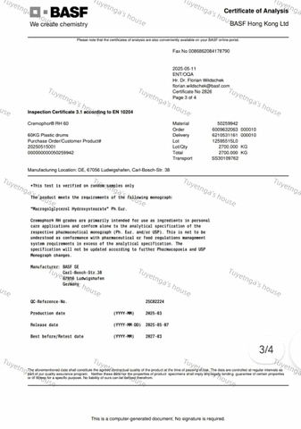 1kg /chất hòa tan tinh dầu Cremophor RH60