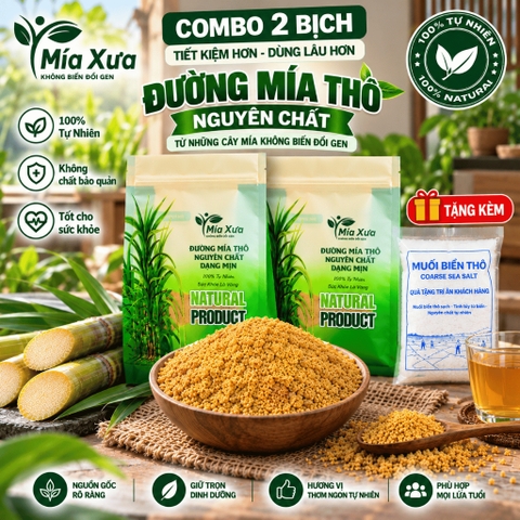Combo 2 Bịch Đường Mía Thô Nguyên Chất Mía Xưa 500g