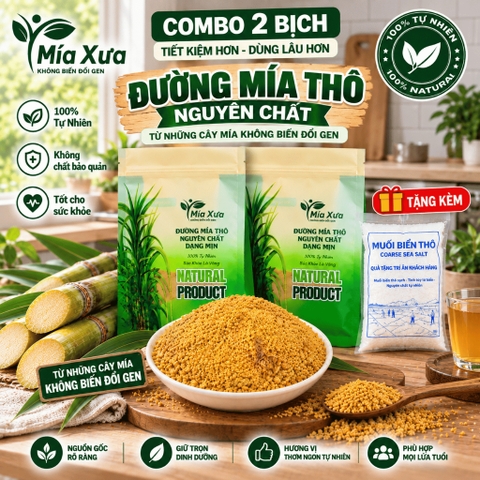 Combo 2 Bịch Đường Mía Thô Nguyên Chất Mía Xưa 500g