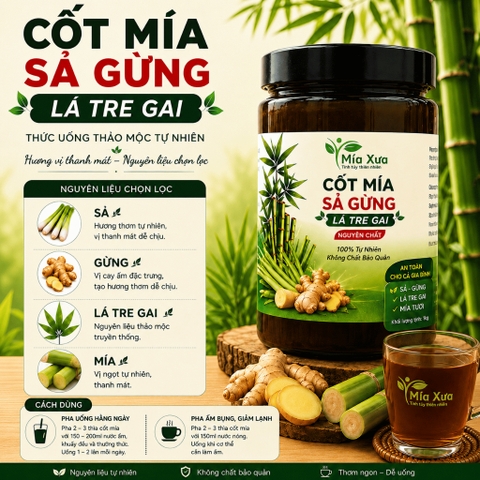 Cốt Mía Sả Gừng Lá Tre Gai Mía Xưa Hũ 1Kg