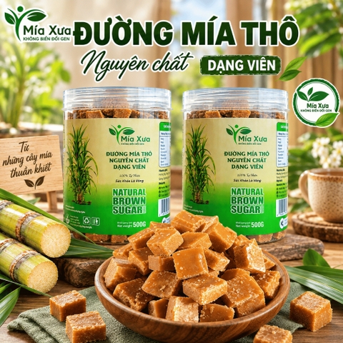 Combo 2 Hũ Đường Mía Thô Nguyên Chất Dạng Viên Mía Xưa 500g
