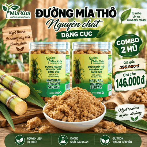 Combo 2 Hũ Đường Mía Thô Nguyên Chất Dạng Cục Hũ 500g