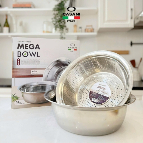 Bộ rổ chậu inox Casani Mega Bowl 40cm bền đẹp sáng bóng