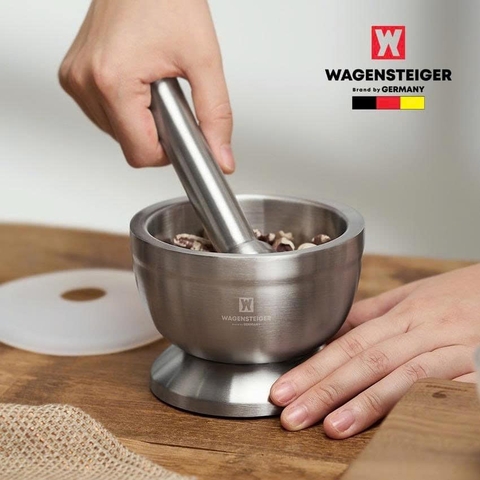 Cối giã inox Wagensteiger kèm chày và nắp chống bắn
