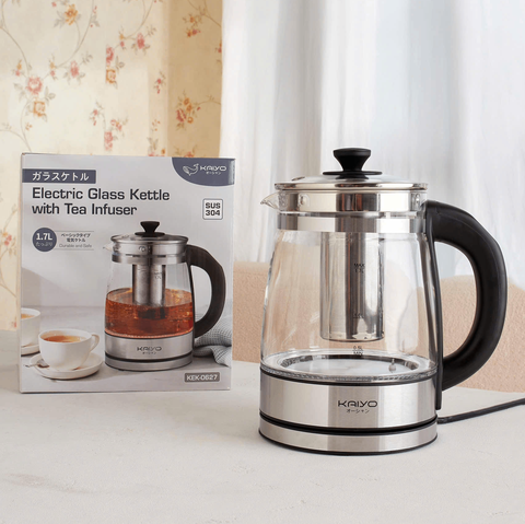 Ấm đun nước siêu tốc bình thủy tinh Kaiyo dung tích 1,7L có lõi lọc trà
