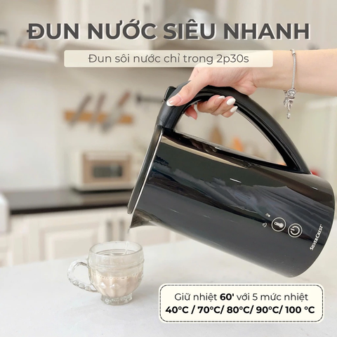 Ấm siêu tốc giữ nhiệt SilverCrest Đức 1.7L màn hình LED 5 mức nhiệt