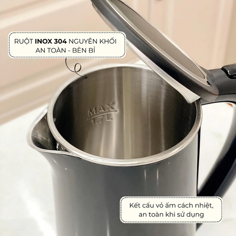 Ấm siêu tốc thông minh SilverCrest inox kháng khuẩn