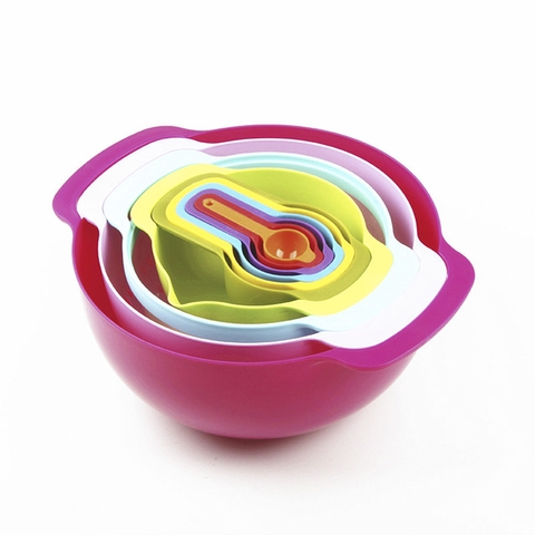 Bộ 10 món nhà bếp Đa Năng tiện dụng: Thau, rổ, rây bột, Muỗng đo lường...Rainbow Bowl  Sweet Color Mixing Bowl Plastic SP000234