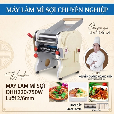 {Đủ Mẫu} Máy Làm Mì Sợi DHH220C/750W + Trộn bột Cán Hoành Thánh, Bánh Canh, Bánh Bao Ramen Chinese Noodles Fried