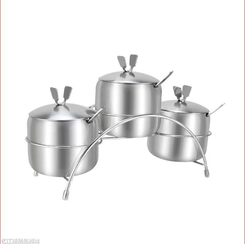 Bộ  Hủ Inox 304 Đựng Gia Vị Hình Quả Táo Xoay Cao Cấp Kèm Khay Đựng Cho Nhà Bếp,Quán Ăn,...