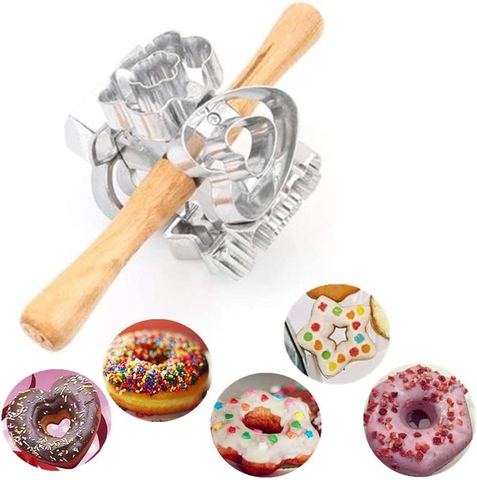 Cây Lăn Cắt Bột Làm Bánh Donut Nhôm Cán Gỗ Cutter Aluminum Cake Maker Mold Roller PVN5095