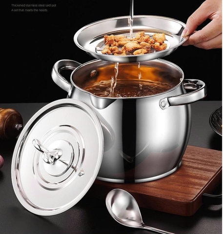 Bồn Chứa Mỡ Lợn Inox 1.5L – Có Nắp Đậy  Bộ Lọc, Chịu Nhiệt Cao PVN10053