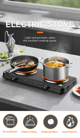 🔥 BẾP ĐIỆN Đôi Dùng Cho Gia Đình 2 MẶT 2000W – ELECTRIC HOT PLATE