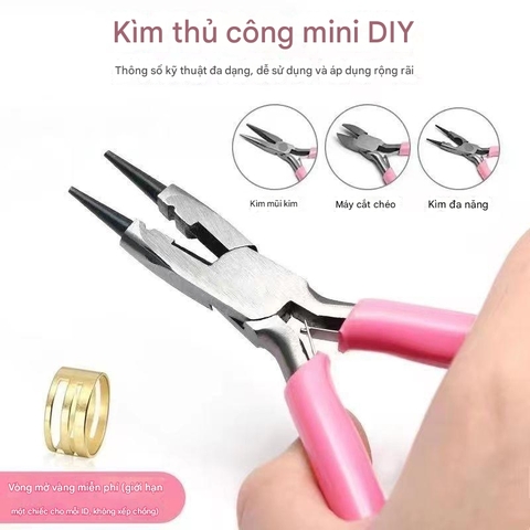 Bộ 4 Kìm dùng để làm đồ trang sức xỏ hạt đa chức năng handmade DIY màu hồng PVN7826
