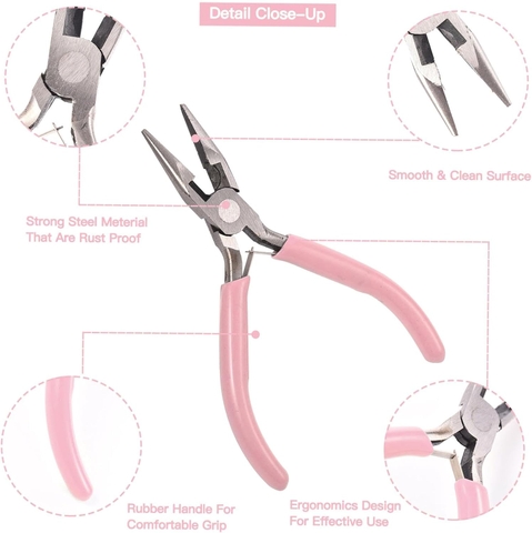 Bộ 4 Kìm dùng để làm đồ trang sức xỏ hạt đa chức năng handmade DIY màu hồng PVN7826