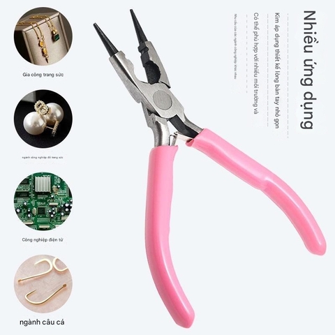Bộ 4 Kìm dùng để làm đồ trang sức xỏ hạt đa chức năng handmade DIY màu hồng PVN7826