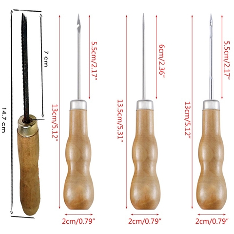 Bộ Dụng Cụ Khâu Giày Bằng Thép Không Gỉ Cán Gỗ, Làm Đồ Da Thủ Công DIY
