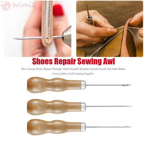 Bộ Dụng Cụ Khâu Giày Bằng Thép Không Gỉ Cán Gỗ, Làm Đồ Da Thủ Công DIY