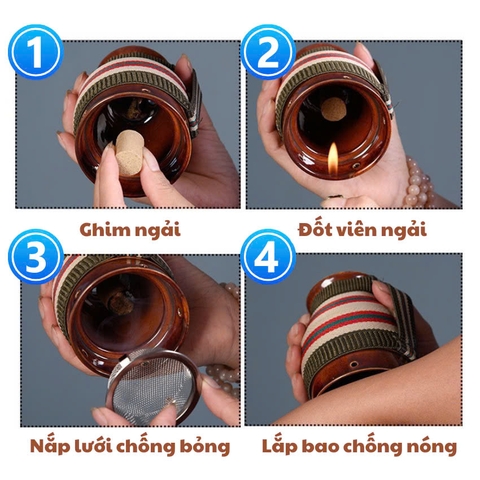 Combo Cốc Phù Dương Xông Hơ Tặng 54 Nhang Ngải, Bản Đồ Huyệt Trị Hàn Ẩm Massage, Giác Hơi, Cạo Gió, Chải Thông Kinh Lạc PVN6783