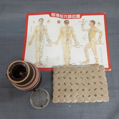 Combo Cốc Phù Dương Xông Hơ Tặng 54 Nhang Ngải, Bản Đồ Huyệt Trị Hàn Ẩm Massage, Giác Hơi, Cạo Gió, Chải Thông Kinh Lạc PVN6783