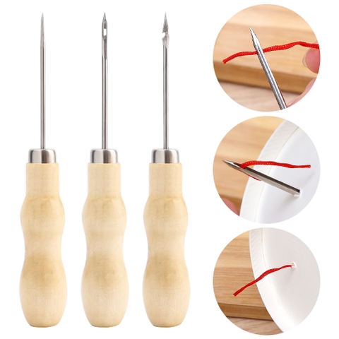 Bộ Dụng Cụ Khâu Giày Bằng Thép Không Gỉ Cán Gỗ, Làm Đồ Da Thủ Công DIY