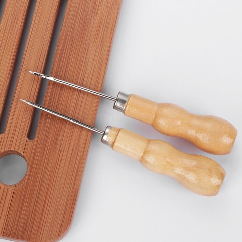 Bộ Dụng Cụ Khâu Giày Bằng Thép Không Gỉ Cán Gỗ, Làm Đồ Da Thủ Công DIY