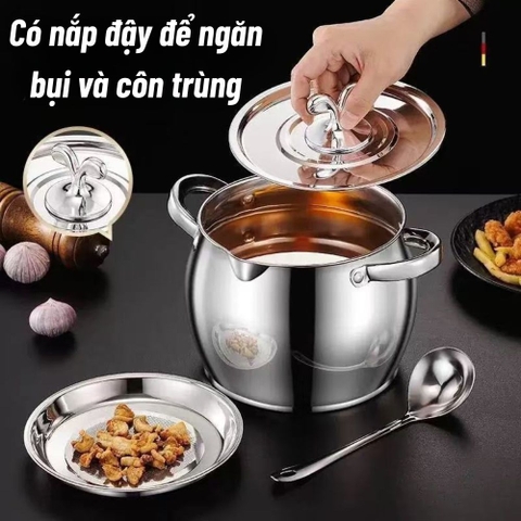 Bồn Chứa Mỡ Lợn Inox 1.5L – Có Nắp Đậy  Bộ Lọc, Chịu Nhiệt Cao PVN10053
