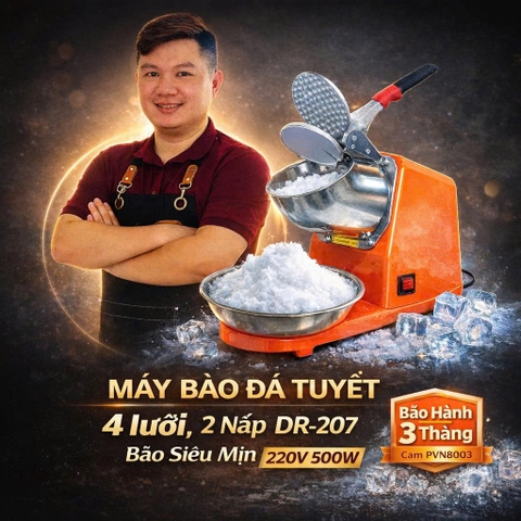 Máy Bào Đá Tuyết, 4 lưỡi, 2 Nắp DR-207 Bào Siêu Mịn 220V 500W Bảo Hành 3 Tháng Cam PVN8003