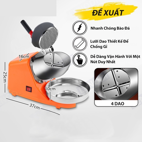Máy Bào Đá Tuyết, 4 lưỡi, 2 Nắp DR-207 Bào Siêu Mịn 220V 500W Bảo Hành 3 Tháng Cam PVN8003