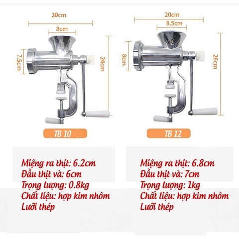 Máy Xay Thịt Quay Tay TB12 Lớn Đa Chức Năng Bằng Nhôm, Nhồi Lạp Xưởng, Xúc Xích, Xay Bột, Làm Mì SP002667